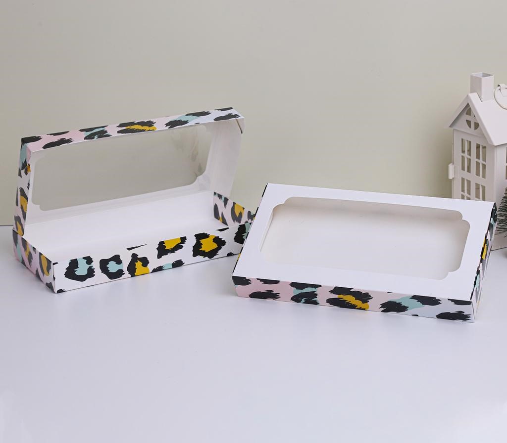 กล่องขนม กล่อง กล่องบรรจุภัณฑ์ กล่องช็อกโกแลตบราวนี่ ลาย pink leopard