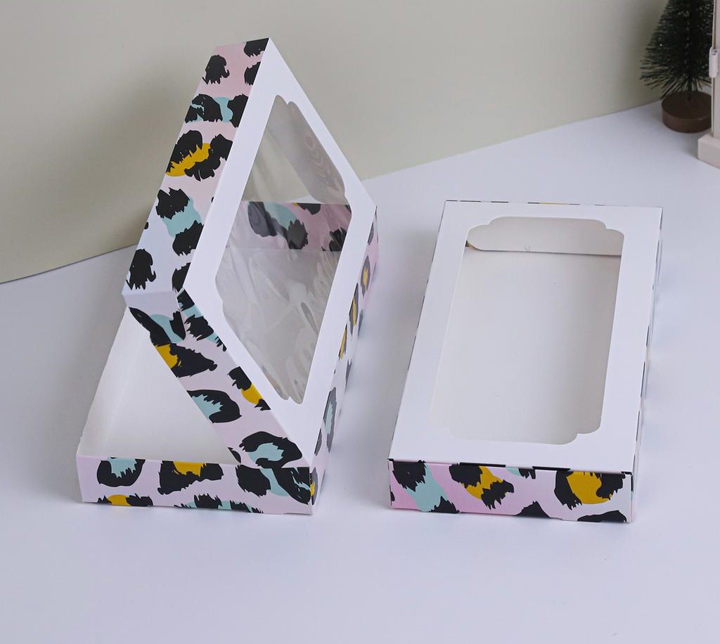 กล่องขนม กล่อง กล่องบรรจุภัณฑ์ กล่องช็อกโกแลตบราวนี่ ลาย pink leopard